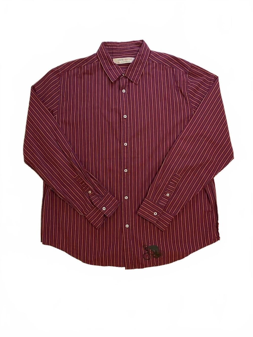 Levis Red Tab Striped Shirt Mens XL Burgundy Cotton Long Sleeve Button Up